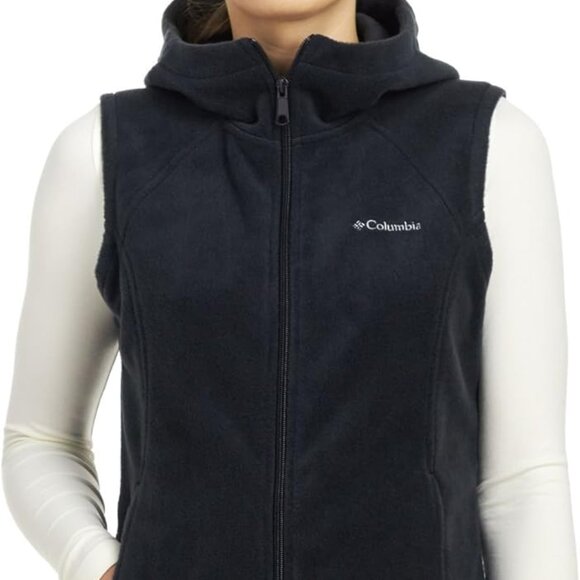 Columbia Women's Black Benton Springs Hooded Sleeveless Fleece Vest Size XL - Picture 1 of 12